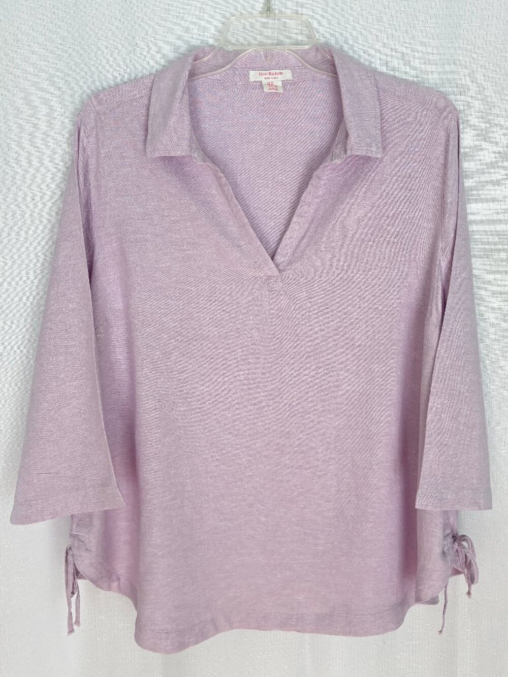ISAAC MIZRAHI Pink/Lavender Linen Blend 3/4 Sleeve Popover Tunic Top